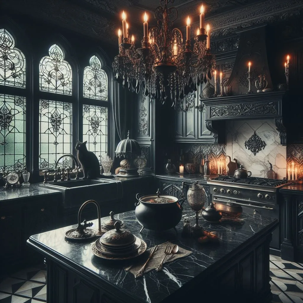 12634 gothic kitchen black and white image 5