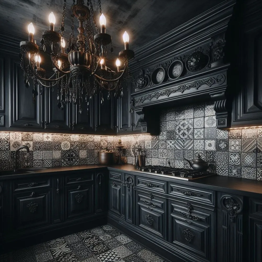 12634 gothic kitchen black and white image 7